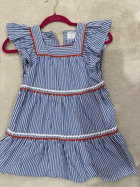 Crewcuts Blue and White Striped Dress with Red Trim size 6
